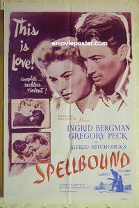 s254 SPELLBOUND one-sheet movie poster R56 Alfred Hitchcock, Peck