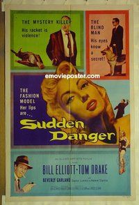 s286 SUDDEN DANGER one-sheet movie poster '56 Beverly Garland