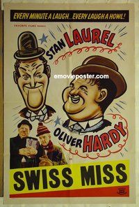 s300 SWISS MISS one-sheet movie poster R40s Laurel & Hardy, Roach!
