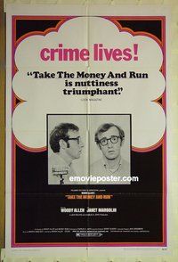 s306 TAKE THE MONEY & RUN one-sheet movie poster '69 Woody Allen