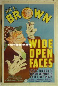 s423 WIDE OPEN FACES one-sheet movie poster '38 Joe E Brown