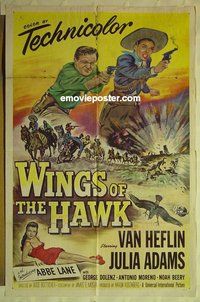 s430 WINGS OF THE HAWK one-sheet movie poster '53 Van Heflin, Julia Adams