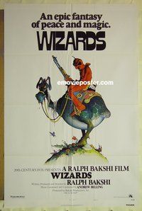 s434 WIZARDS one-sheet movie poster '77 Ralph Bakshi, William Stout art!