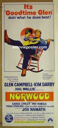 t290 NORWOOD Australian daybill movie poster '70 Campbell, Joe Namath