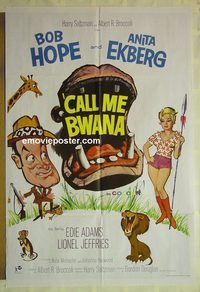 t010 CALL ME BWANA English one-sheet movie poster '63 Bob Hope, Ekberg