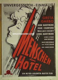 t640 GRAND HOTEL German movie poster R60s Greta Garbo, Barrymore