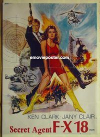 t968 FX 18 SECRET AGENT Pakistani movie poster '64 Ken Clark, Clair