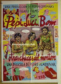 t444 PEPI, LUCI, BOM Spanish movie poster '80 Pedro Almodovar