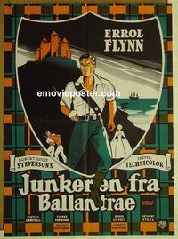 v545 MASTER OF BALLANTRAE Danish movie poster '53 Errol Flynn