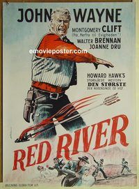 v560 RED RIVER Danish R60s different artwork of John Wayne, Montgomery Clift, Howard Hawks!