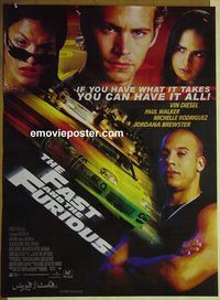 v847 FAST & THE FURIOUS Pakistani movie poster '01 Diesel, Walker