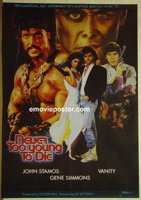v931 NEVER TOO YOUNG TO DIE Pakistani movie poster '86 John Stamos