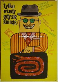 v397 ONLY WHEN I LARF Polish movie poster '69 cool Flisak artwork!