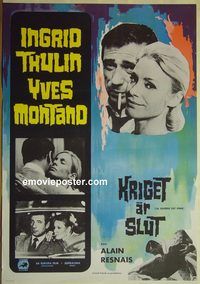 v519 WAR IS OVER Swedish 29x39 '66 Ingrid Thulin, Yves Montand