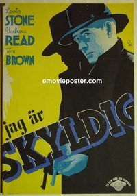 v503 MAN WHO CRIED WOLF Swedish movie poster '37 Lewis Stone, Brown