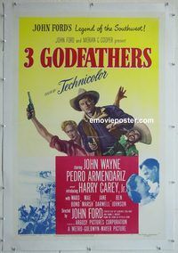 y298 3 GODFATHERS linen one-sheet movie poster '49 John Wayne