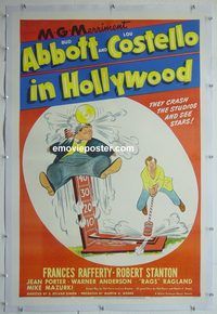 y299 ABBOTT & COSTELLO IN HOLLYWOOD linen one-sheet movie poster '45