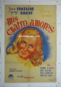 y190 AFFAIRS OF SUSAN linen Argentinean movie poster '45 Joan Fontaine