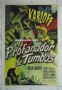 y194 BODY SNATCHER linen Argentinean movie poster '45 Karloff, Lugosi