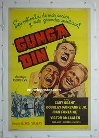 y204 GUNGA DIN linen Argentinean movie poster R40s Cary Grant, McLaglen