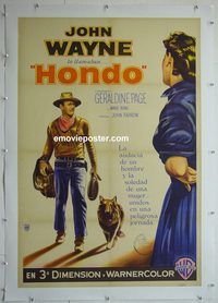y205 HONDO linen Argentinean movie poster '53 3D John Wayne, Ward Bond