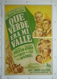 y206 HOW GREEN WAS MY VALLEY linen Argentinean movie poster '41 Ford