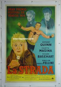 y207 LA STRADA linen Argentinean movie poster '56 Federico Fellini