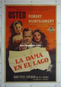 y208 LADY IN THE LAKE linen Argentinean movie poster '47 Montgomery