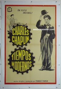 y211 MODERN TIMES linen Argentinean movie poster R40s Charlie Chaplin