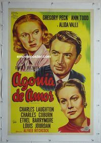 y213 PARADINE CASE linen Argentinean movie poster '48 Hitchcock, Peck