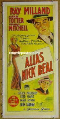 y061 ALIAS NICK BEAL linen Australian daybill movie poster '49 Ray Milland