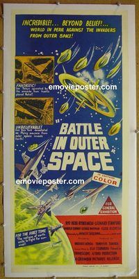 y062 BATTLE IN OUTER SPACE linen Australian daybill movie poster '60 Toho