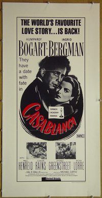 y066 CASABLANCA linen Australian daybill movie poster R80s Bogart, Bergman