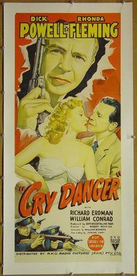 y068 CRY DANGER linen Australian daybill movie poster '51 Dick Powell