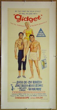 y075 GIDGET linen Australian daybill movie poster '59 Sandra Dee, Darren