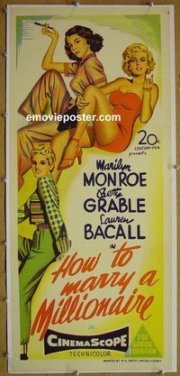 y079 HOW TO MARRY A MILLIONAIRE linen Australian daybill movie poster '53