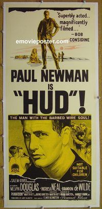 y080 HUD linen Australian daybill movie poster '63 Paul Newman, Douglas