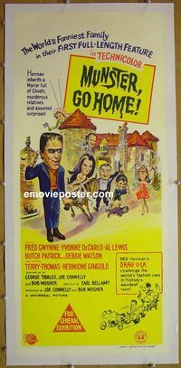 y092 MUNSTER GO HOME linen Australian daybill movie poster '66 Gwynne