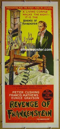 y099 REVENGE OF FRANKENSTEIN linen Australian daybill movie poster '69 Hammer