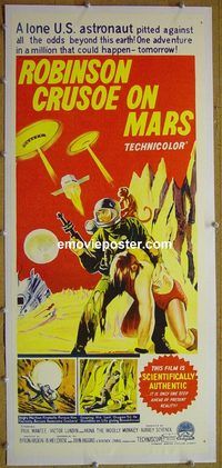 y100 ROBINSON CRUSOE ON MARS linen Australian daybill movie poster '64 Mantee
