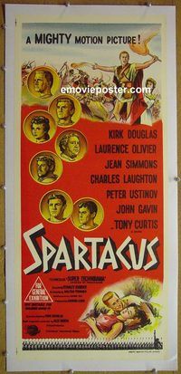 y103 SPARTACUS linen Australian daybill movie poster '61 Kubrick, Douglas