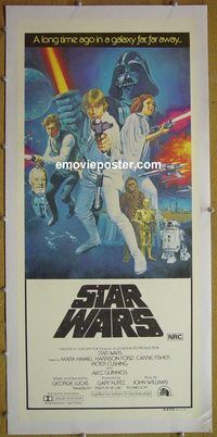 y104 STAR WARS linen Australian daybill movie poster '77 George Lucas, Ford