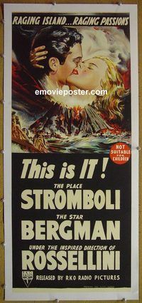 y107 STROMBOLI linen Australian daybill movie poster '50 Ingrid Bergman