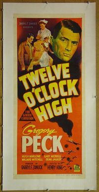 y110 TWELVE O'CLOCK HIGH linen Australian daybill movie poster '50 Greg Peck