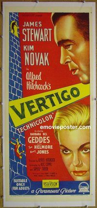 y112 VERTIGO linen Australian daybill movie poster '58 James Stewart, Novak