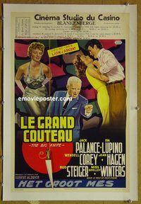 y129 BIG KNIFE linen Belgian movie poster '55 Jack Palance, Ida Lupino