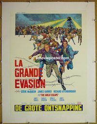 y134 GREAT ESCAPE linen Belgian movie poster '63 McQueen, Bronson