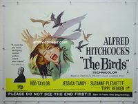 y053 BIRDS linen British quad movie poster '63 Hitchcock, Rod Taylor