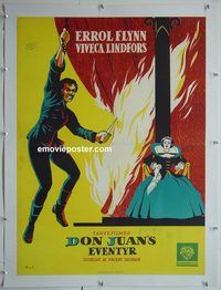 y174 ADVENTURES OF DON JUAN linen Danish movie poster '49 Errol Flynn