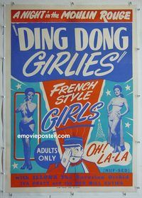 y332 DING DONG GIRLIES linen one-sheet movie poster '51 burlesque!